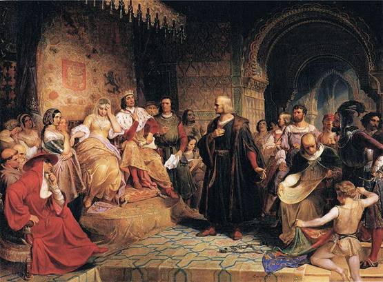 Columbus before Ferdinand and Isabella at the Alhambra, ca. 1501, by Emanuel Gottlieb Leutze (1816-1868) painted in  1843, Brooklyn Museum, NY.